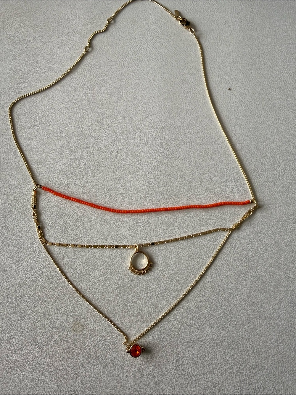 PILGRIM new Gold Layered Necklace with Orange Bead Accent